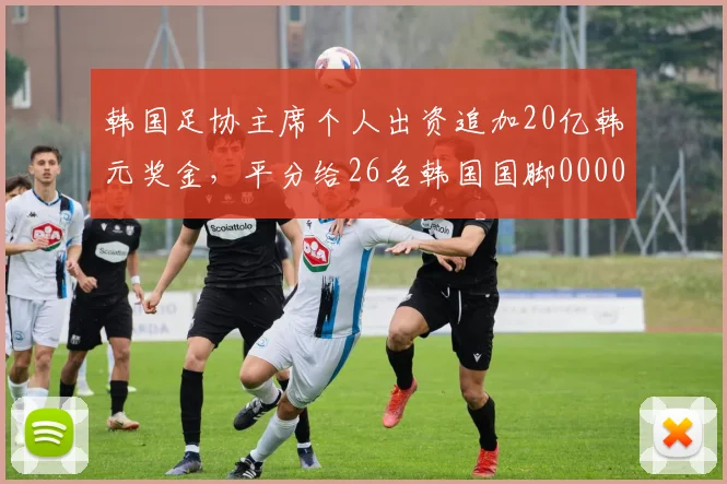 韩国足协主席个人出资追加20亿韩元奖金，平分给26名韩国国脚0000644